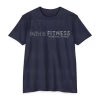 Midnight navy Faith & Fitness Christian fitness T-shirt featuring minimalist typography and the motivational slogan “Faith. Fuel. Fitness.” for active believers and athletes.