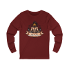 Cardinal red Christian long sleeve shirt featuring a Spartan warrior weightlifting graphic with Pray Eat Lift slogan and Kingdom Mindset Warrior Grind message.